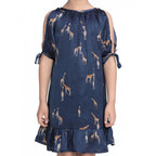 Blue Satin Animal Print Dress
