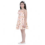 Orange Rayon Printed Sleeveless Dress