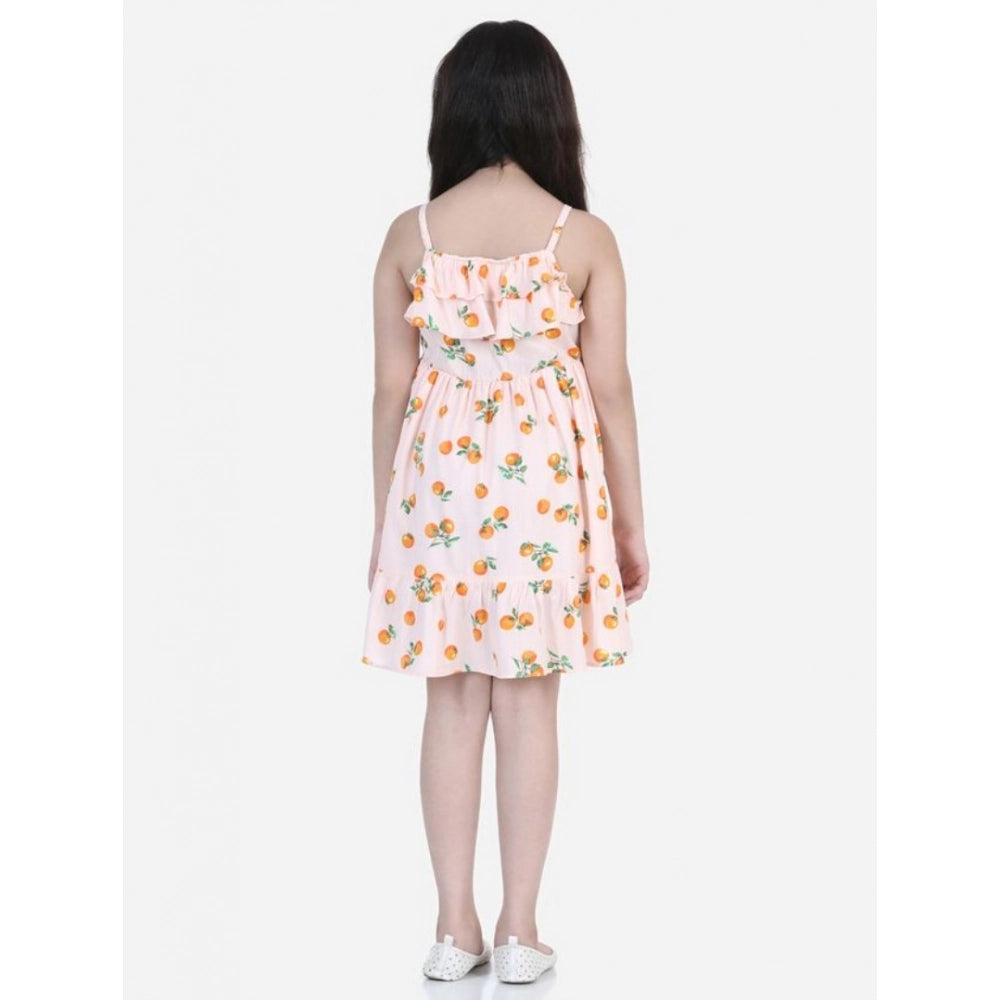 Orange Rayon Printed Sleeveless Dress