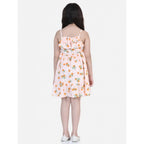 Orange Rayon Printed Sleeveless Dress