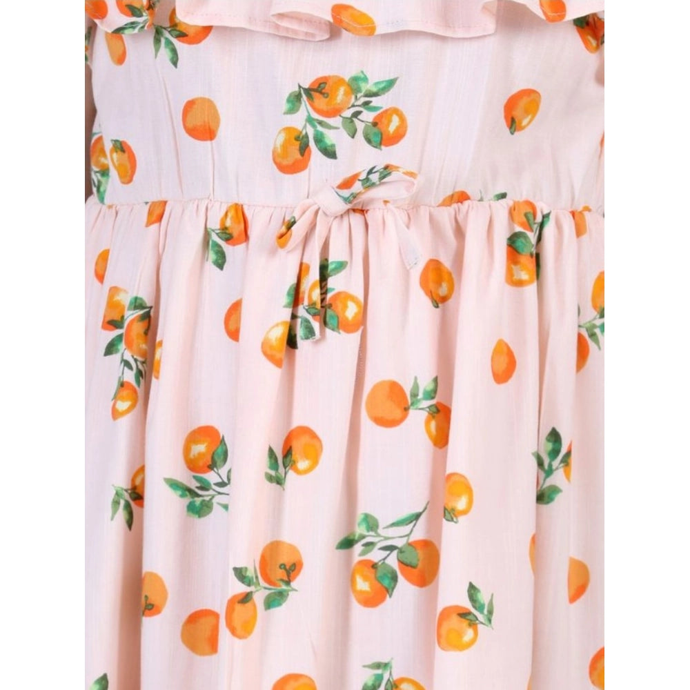 Orange Rayon Printed Sleeveless Dress