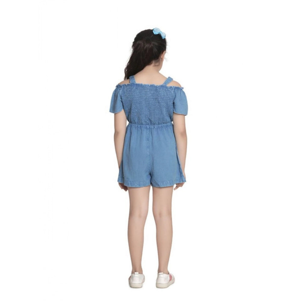Rayon Solid Sleeveless Jumpsuit (Blue)