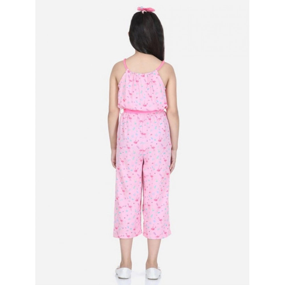 Flamingo Print Sleeveless Jumpsuit (Pink)