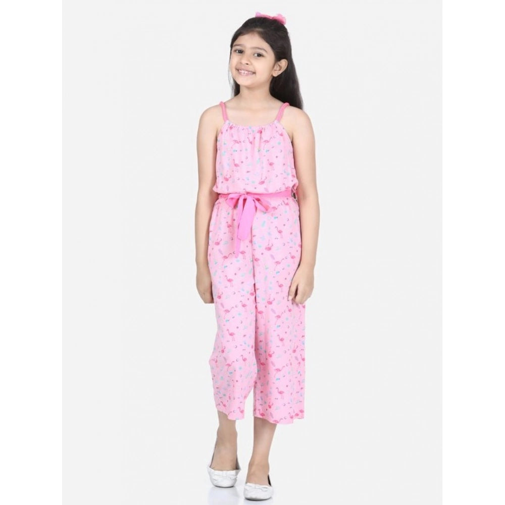 Flamingo Print Sleeveless Jumpsuit (Pink)