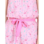 Flamingo Print Sleeveless Jumpsuit (Pink)