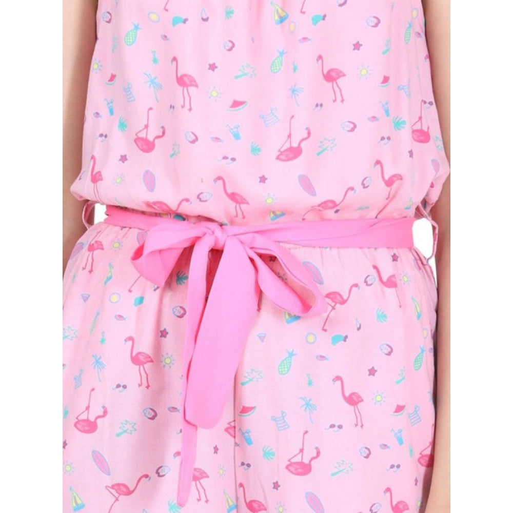 Flamingo Print Sleeveless Jumpsuit (Pink)