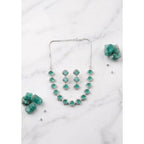 Teal Cushion Halo Necklace Set