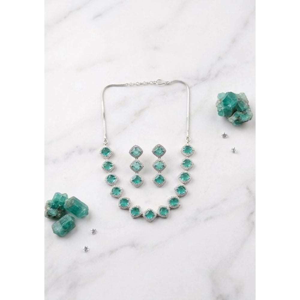 Teal Cushion Halo Necklace Set