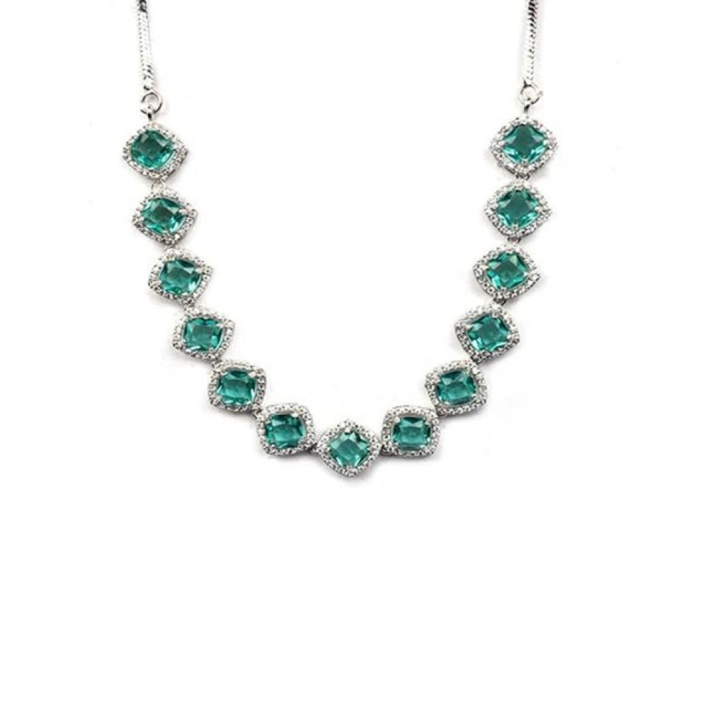 Teal Cushion Halo Necklace Set