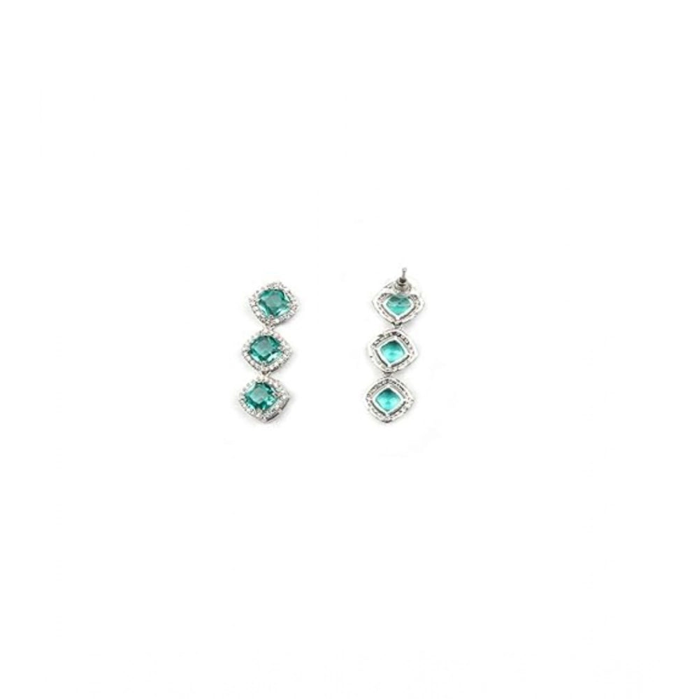 Teal Cushion Halo Necklace Set