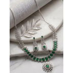 Green Silver Necklace Set
