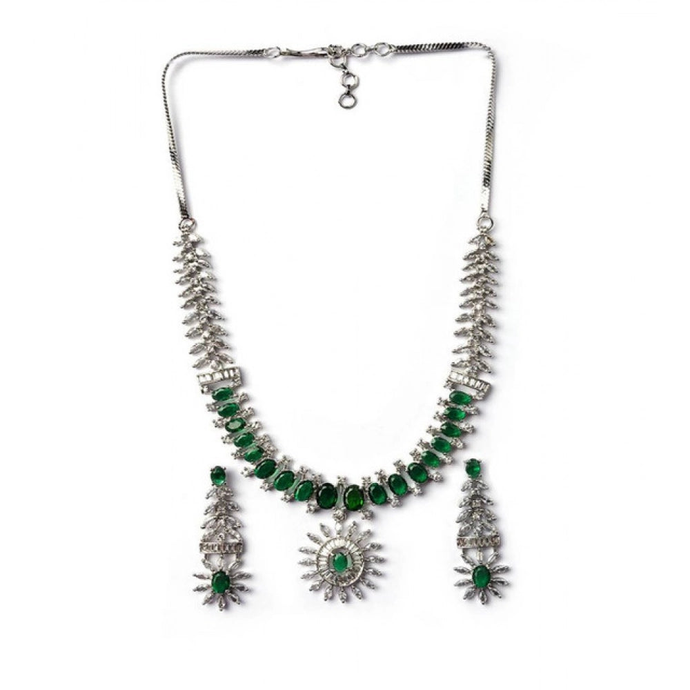 Green Silver Necklace Set