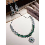 Green Silver Necklace Set