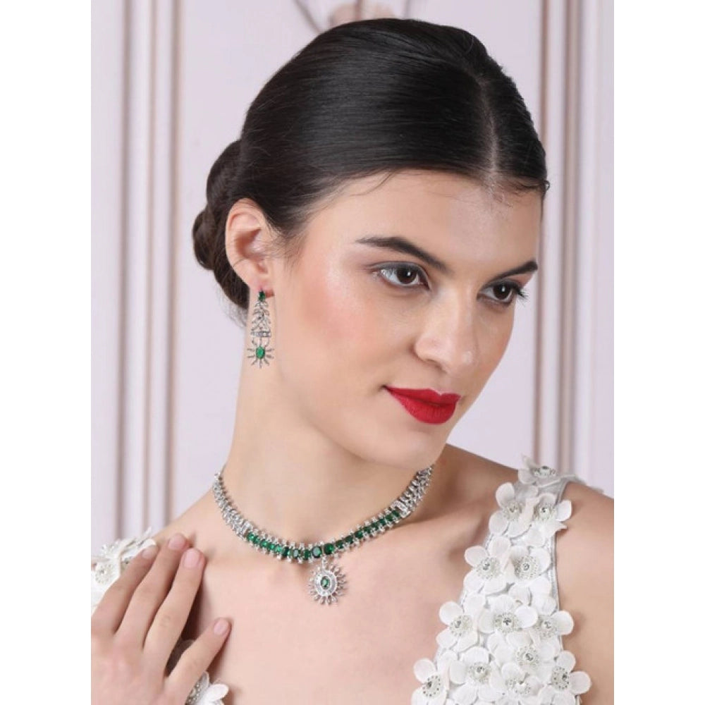 Green Silver Necklace Set