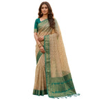 Lightweight Beige & Teal Woven Printed Saree