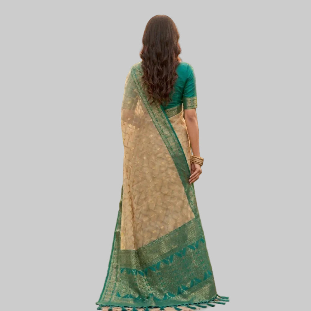 Lightweight Beige & Teal Woven Printed Saree