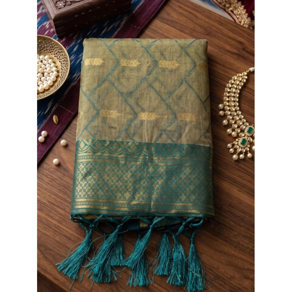 Lightweight Beige & Teal Woven Printed Saree