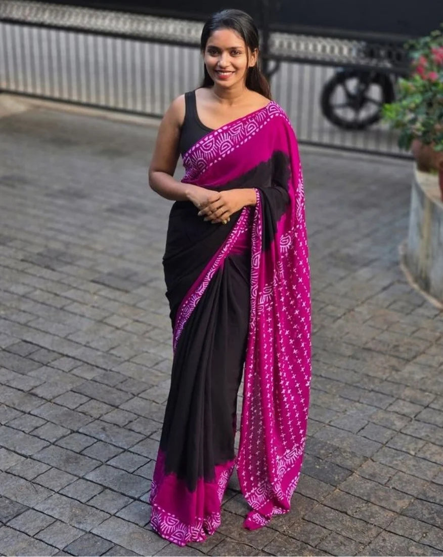 Black & Pink Batik Saree