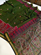 Green Block printed Saree