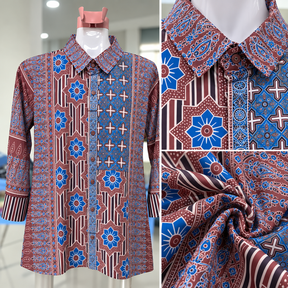 Blue Printed Crepe Shirt