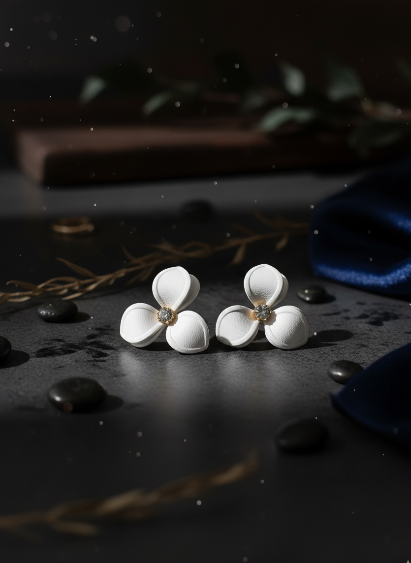 White Flower Earrings