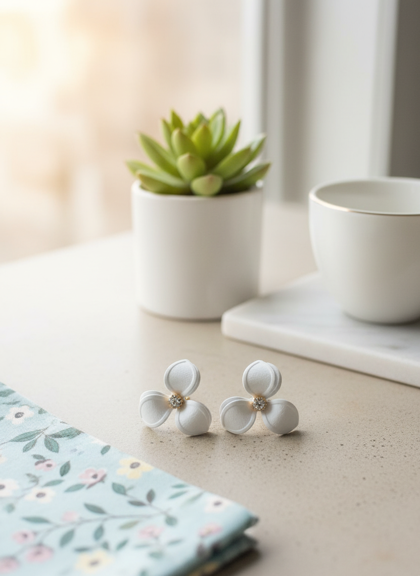 White Flower Earrings