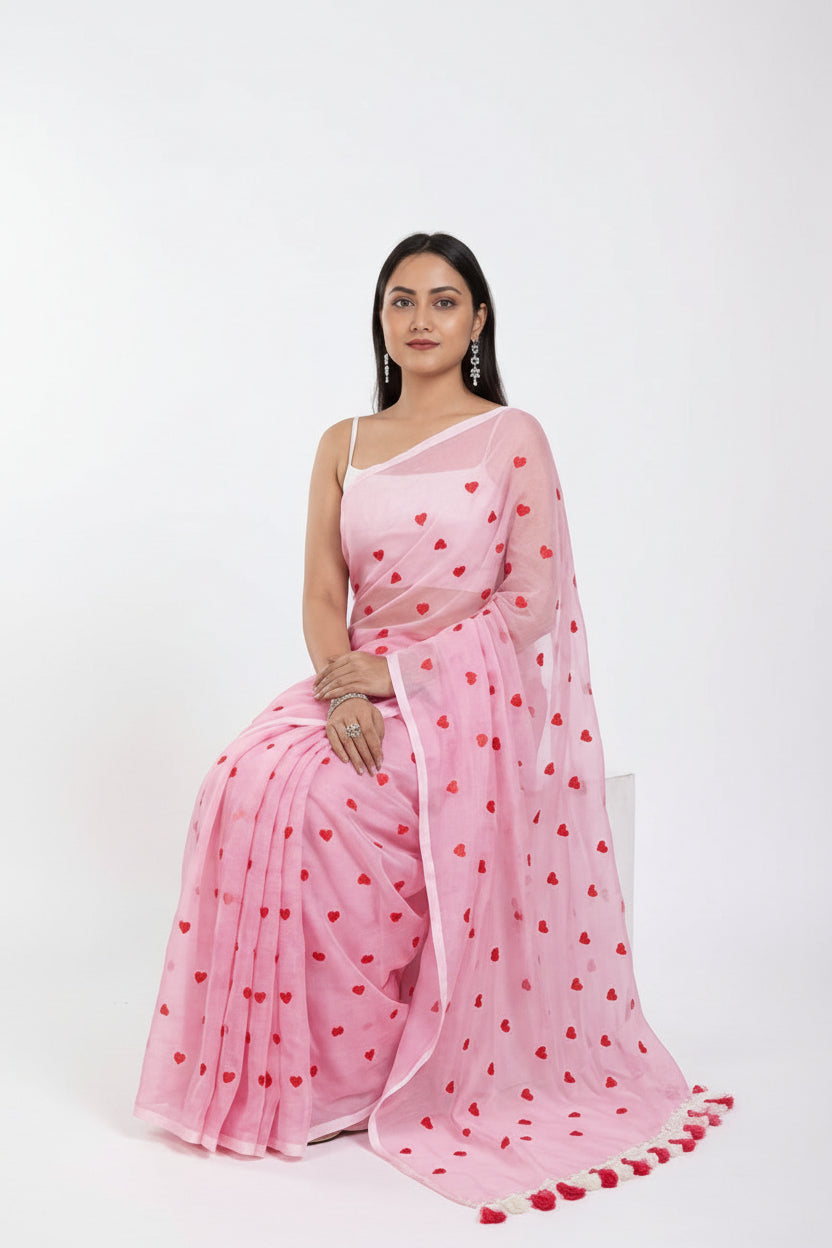 Blush Pink Linen Saree
