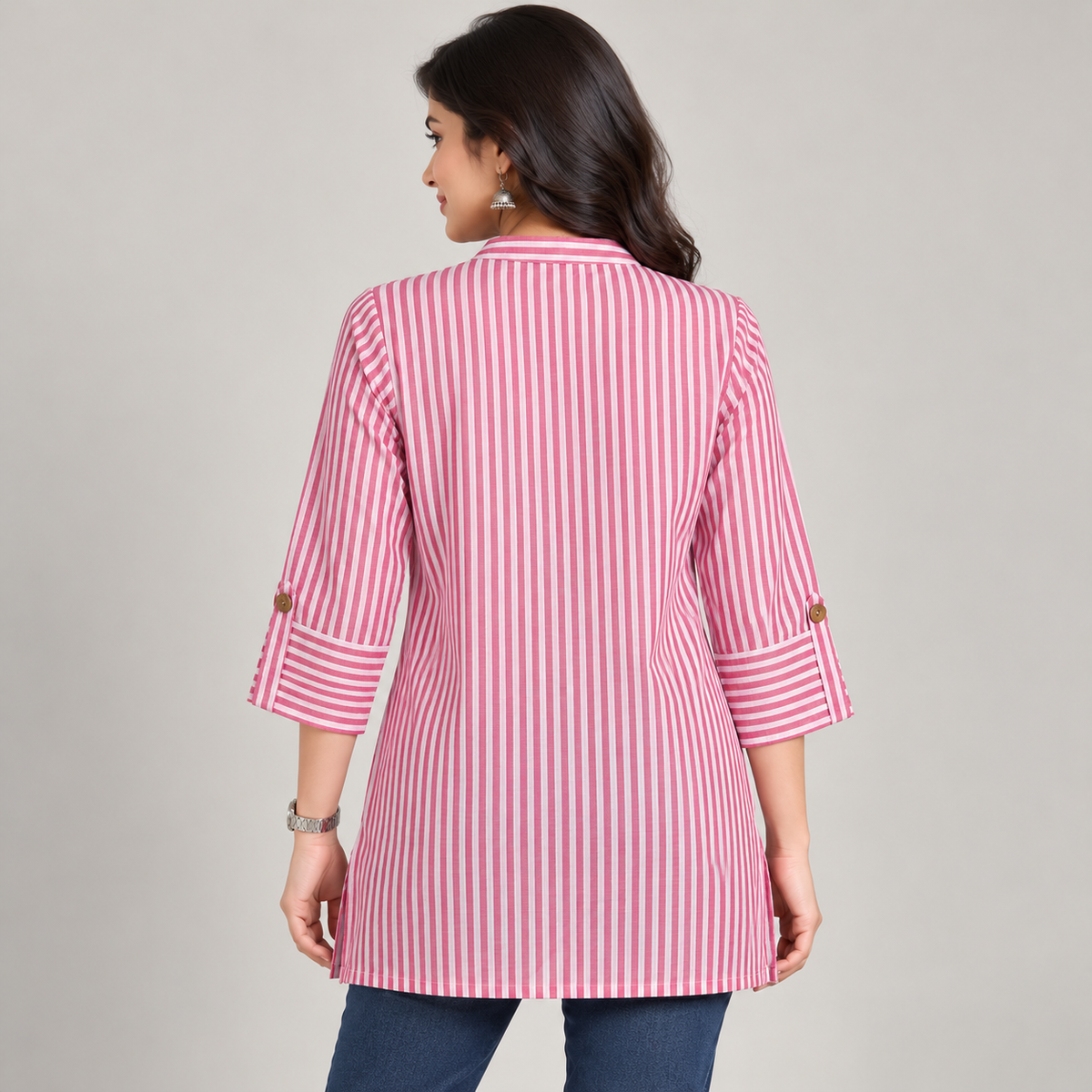 Women Pink Striped Cotton Shirt