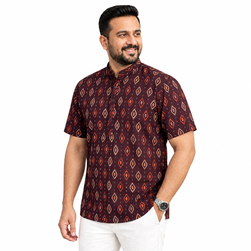 Printed Burgundy Short Kurta