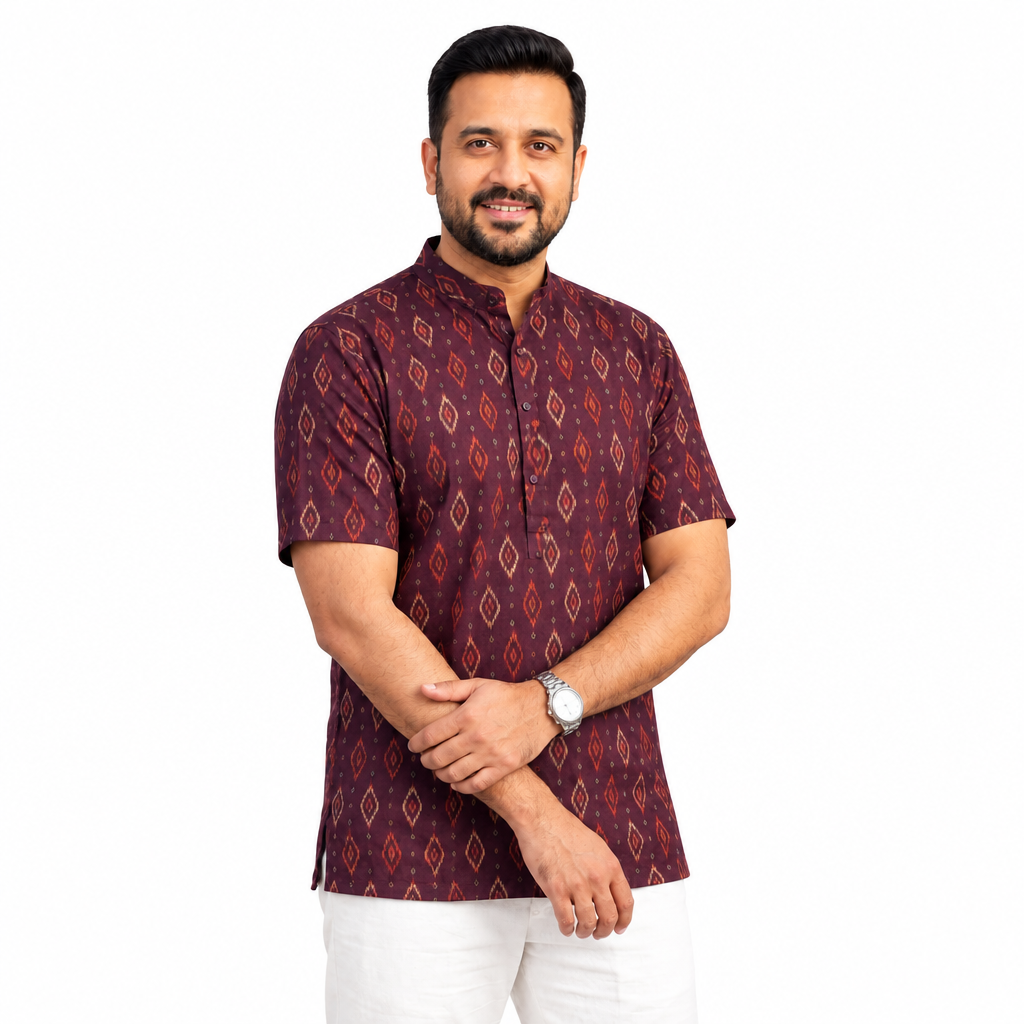 Printed Burgundy Short Kurta