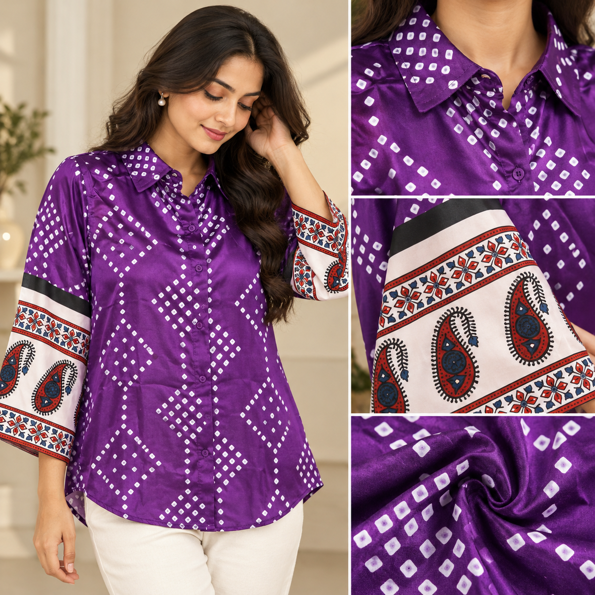 Violet Bandhani Satin Shirt