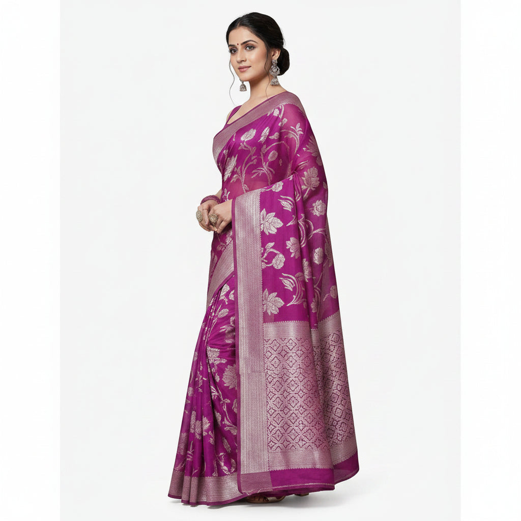 Purple Silk Printed Saree
