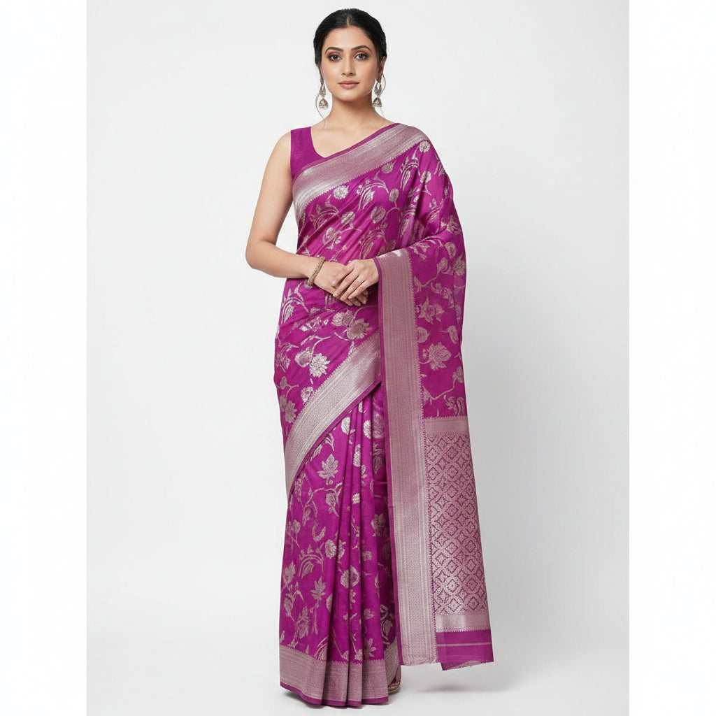 Purple Silk Printed Saree