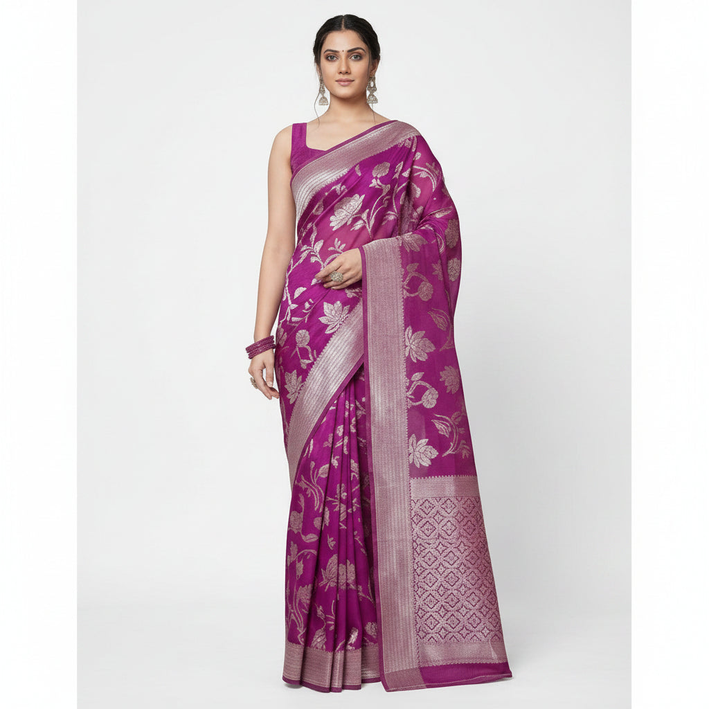 Purple Silk Printed Saree