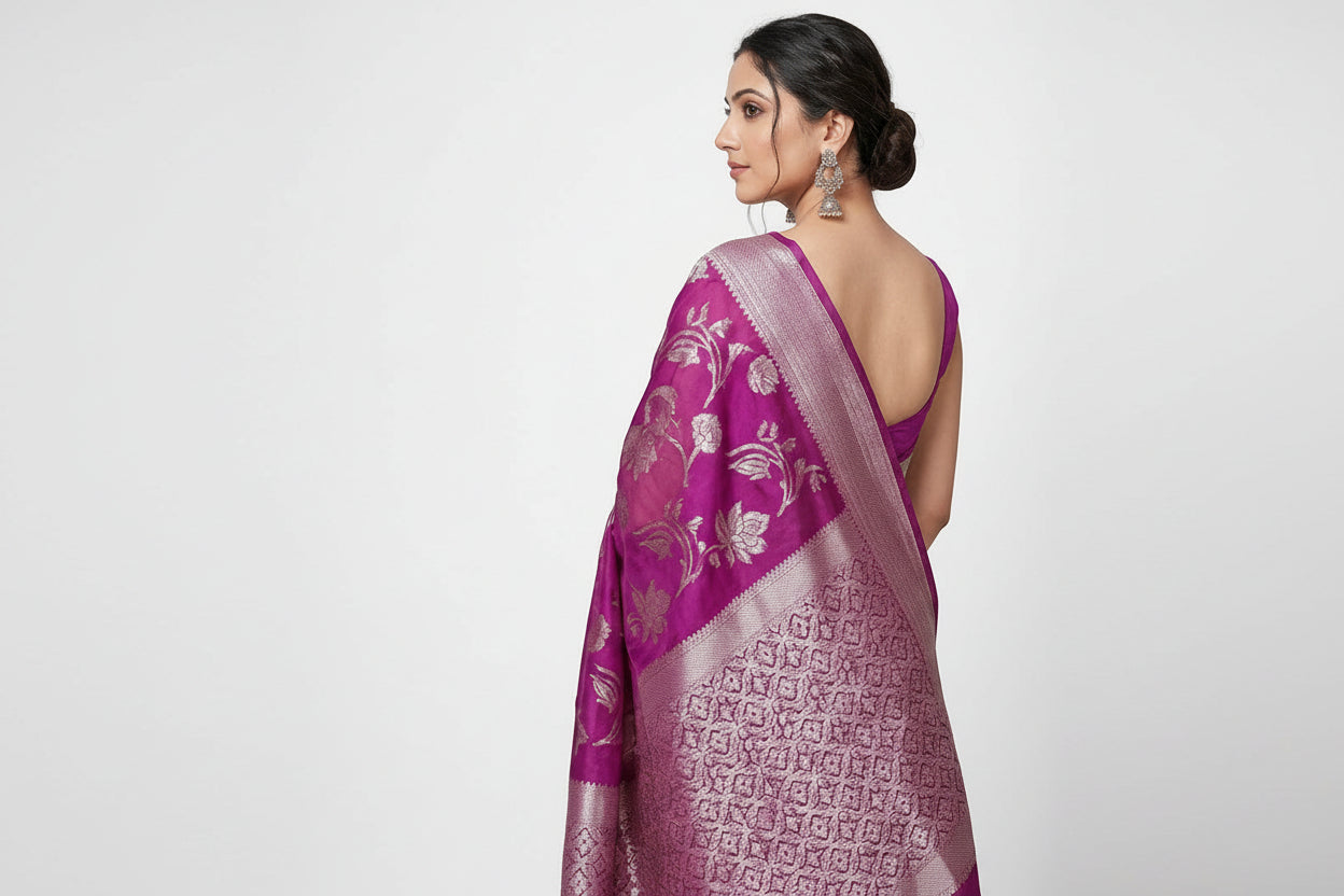 Purple Silk Printed Saree