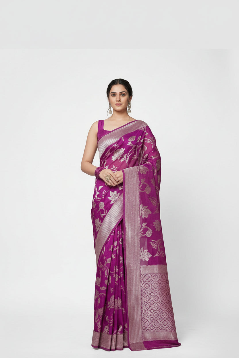 Purple Silk Printed Saree
