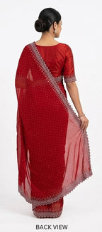 Vibrant Red Georgette Stone Work Saree