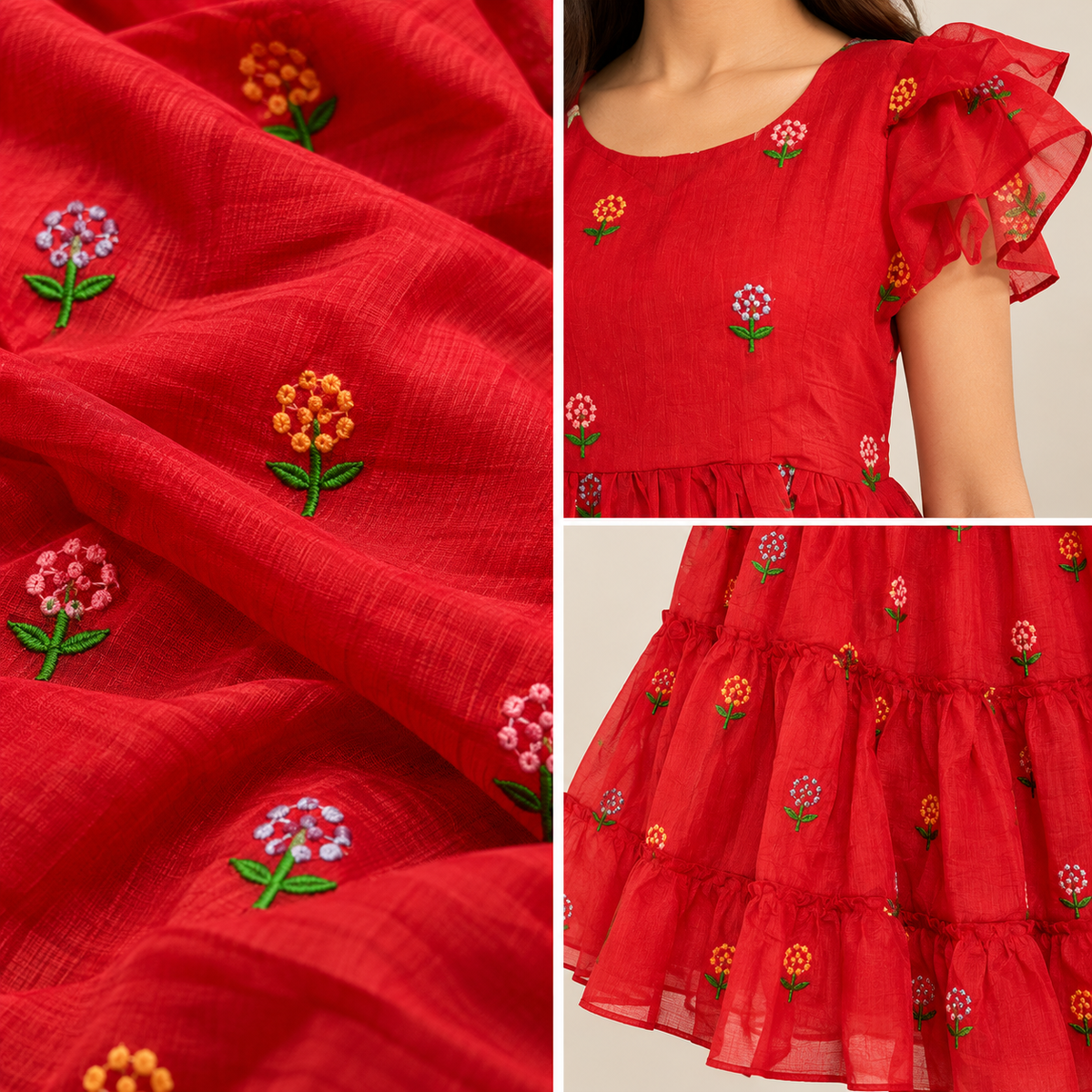 Chanderi Cotton Red Dress
