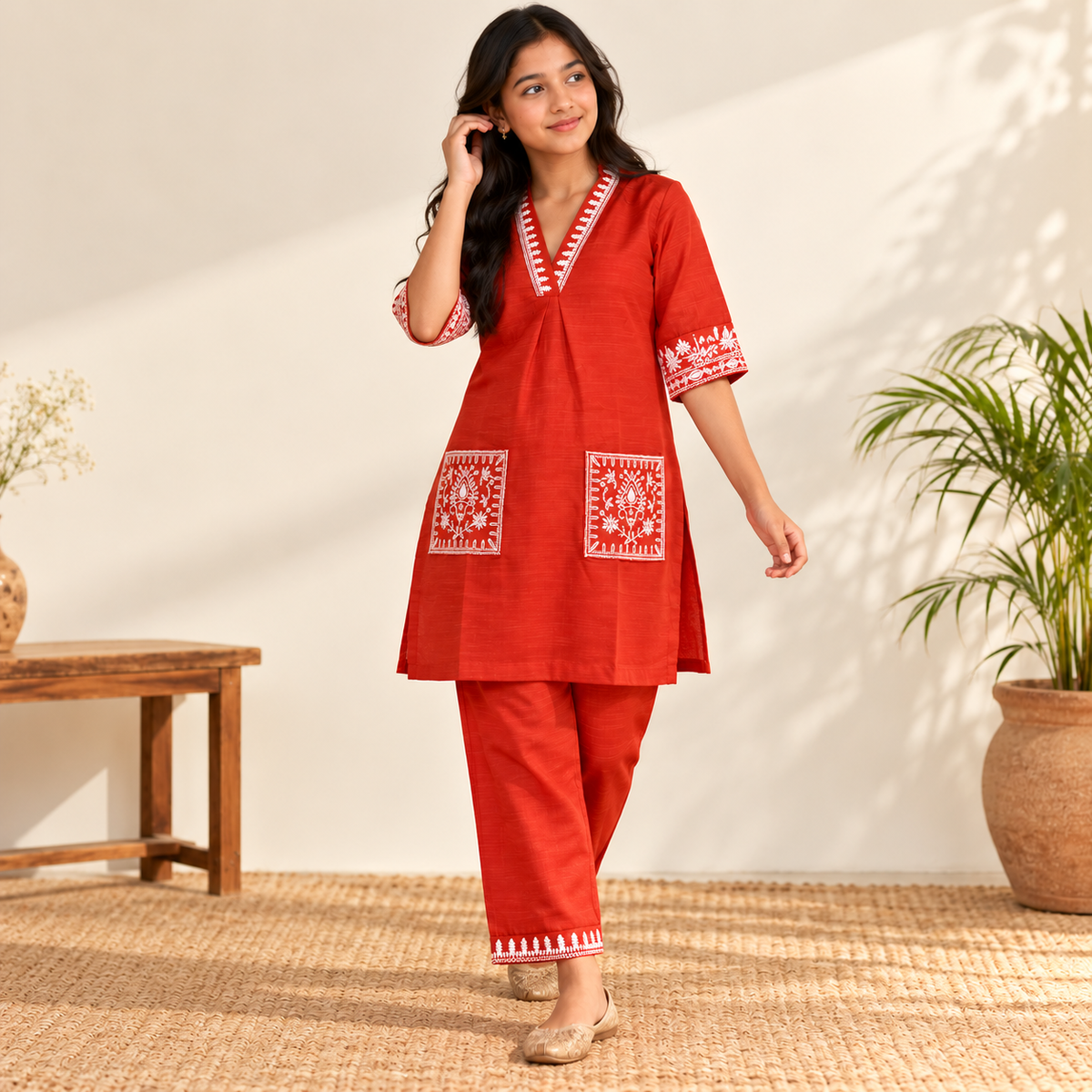 Cotton Rust orange Girls Kurti set