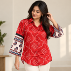 Red Bandhani Satin Shirt