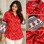 Red Bandhani Satin Shirt