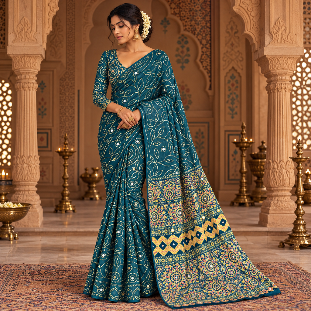 Teal Sunflower Royale Printed Ensemble