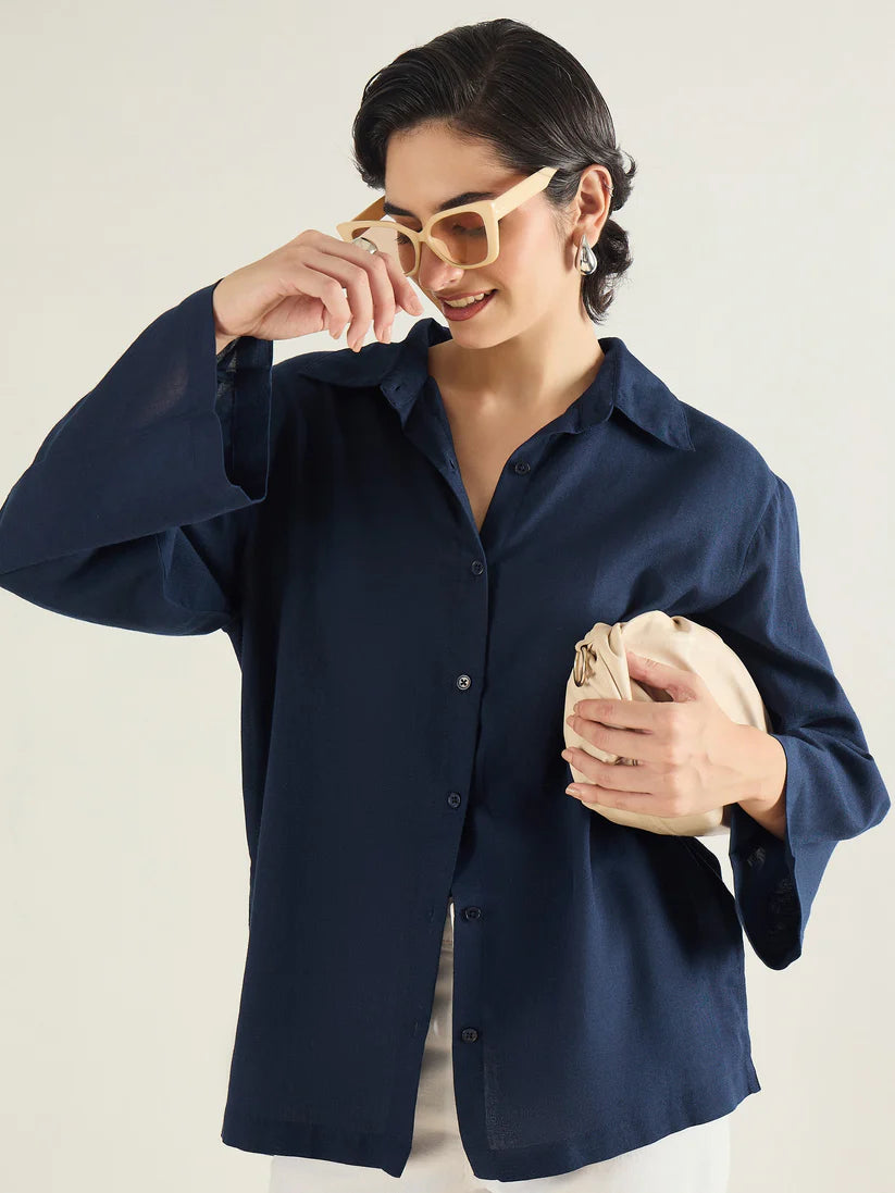 Navy Linen Oversize Shirt
