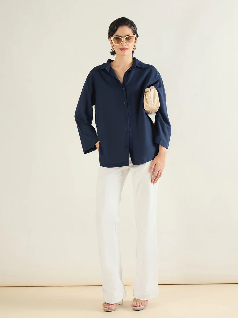 Navy Linen Oversize Shirt