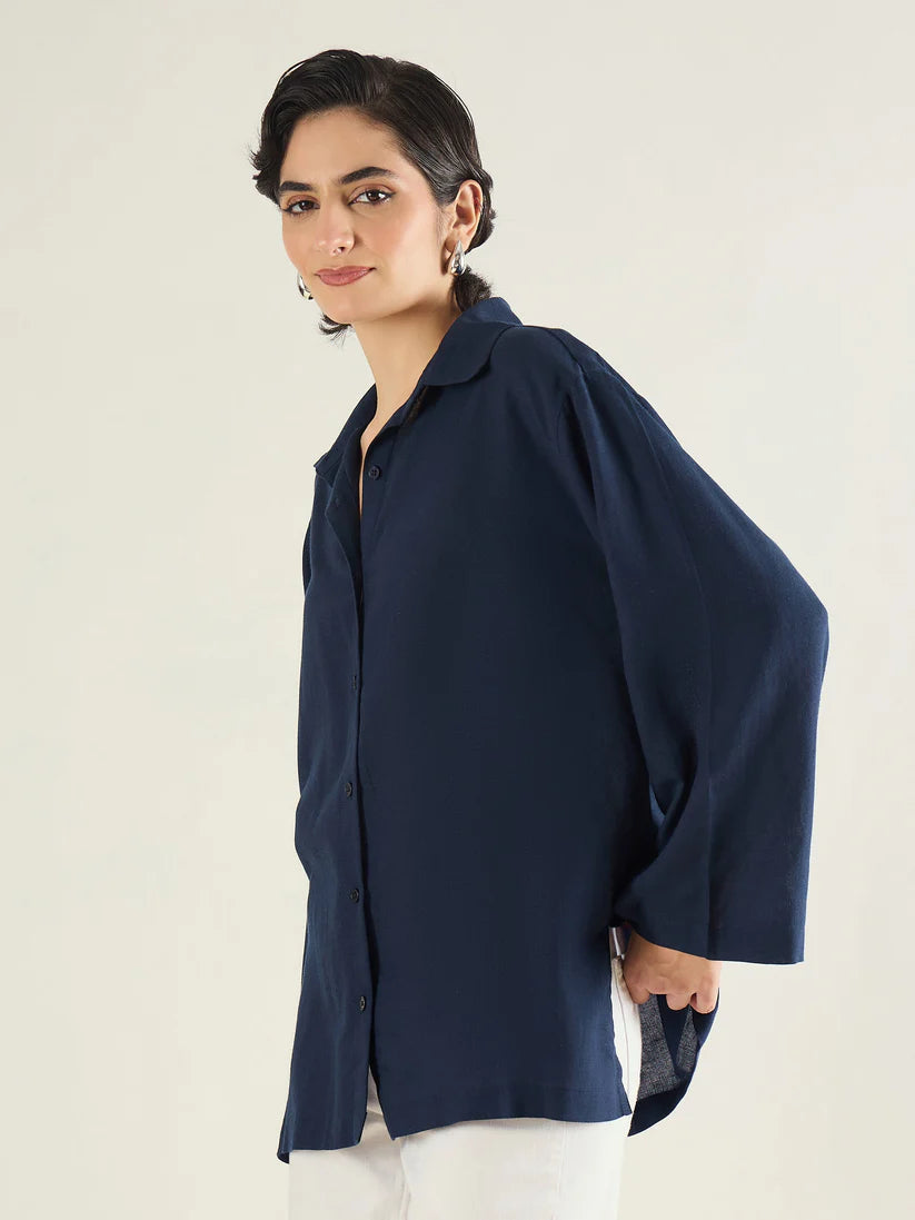 Navy Linen Oversize Shirt