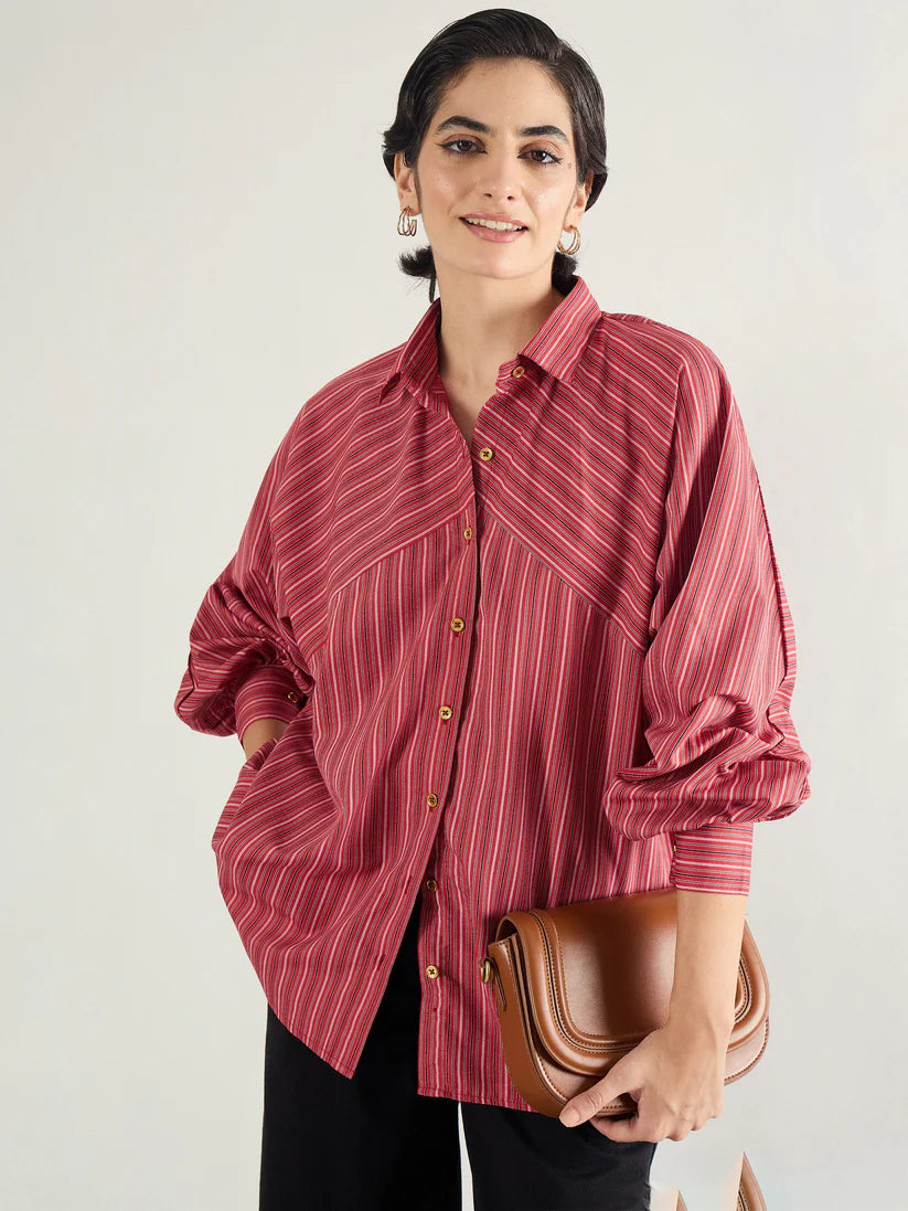 Red  Stripe Oversized Shirt