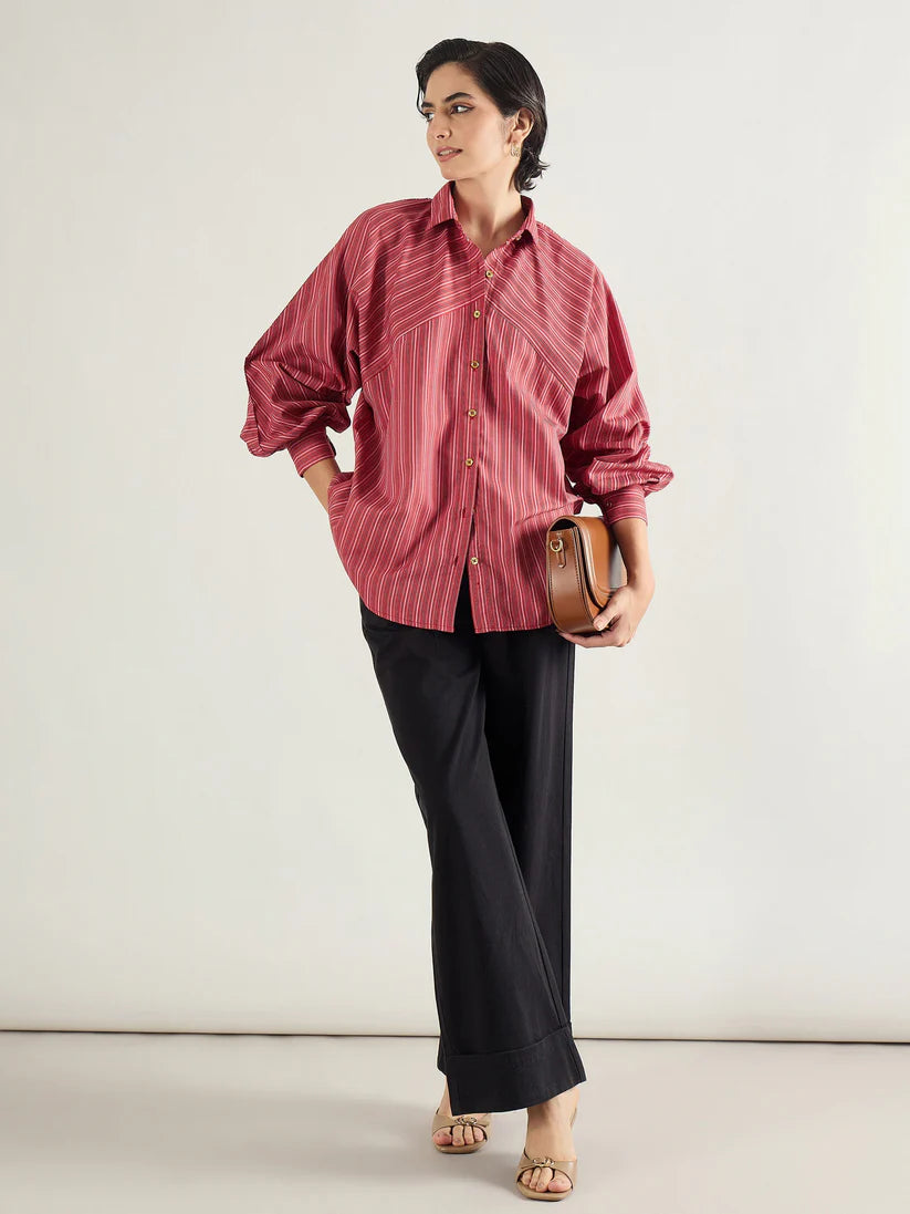 Red  Stripe Oversized Shirt