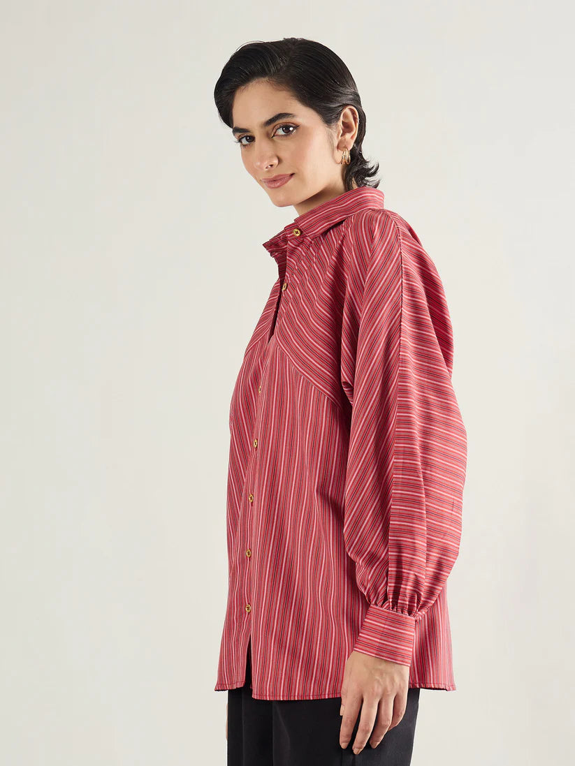 Red  Stripe Oversized Shirt
