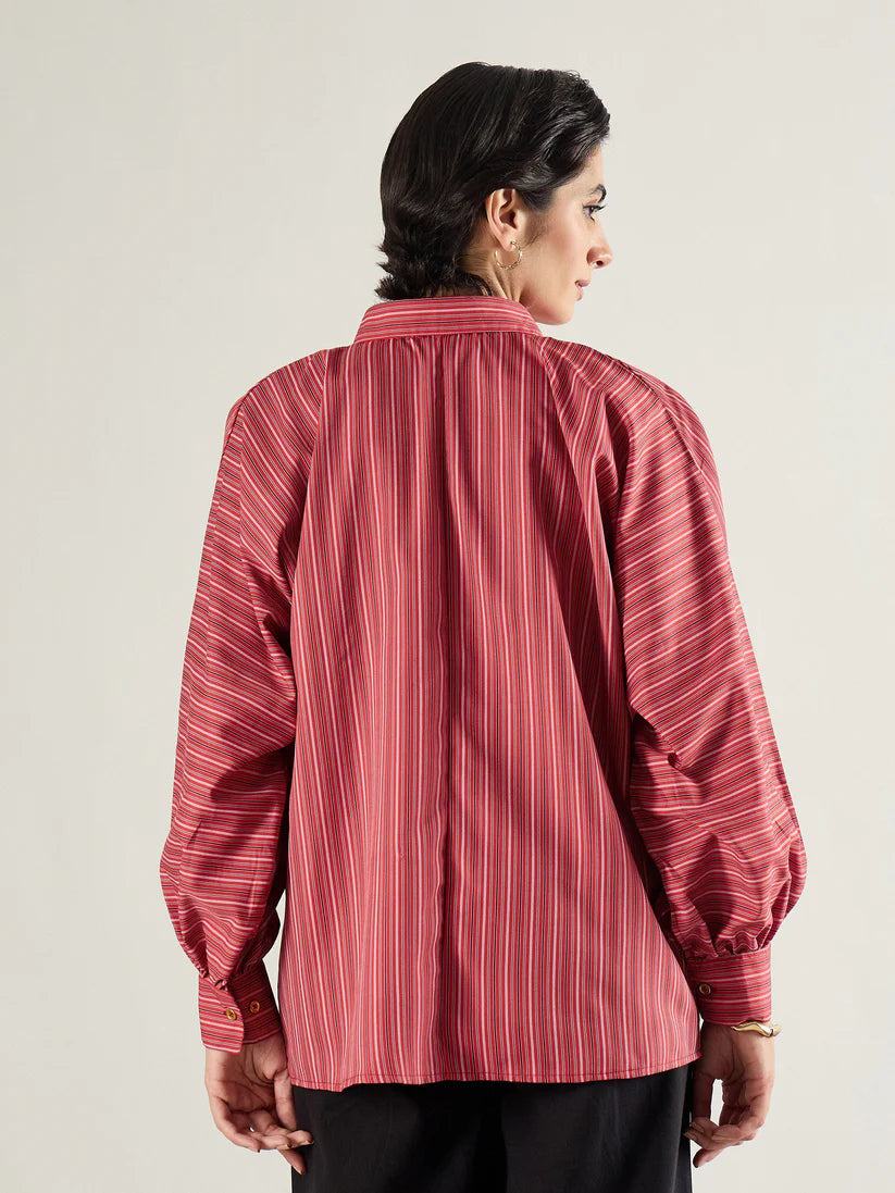 Red  Stripe Oversized Shirt