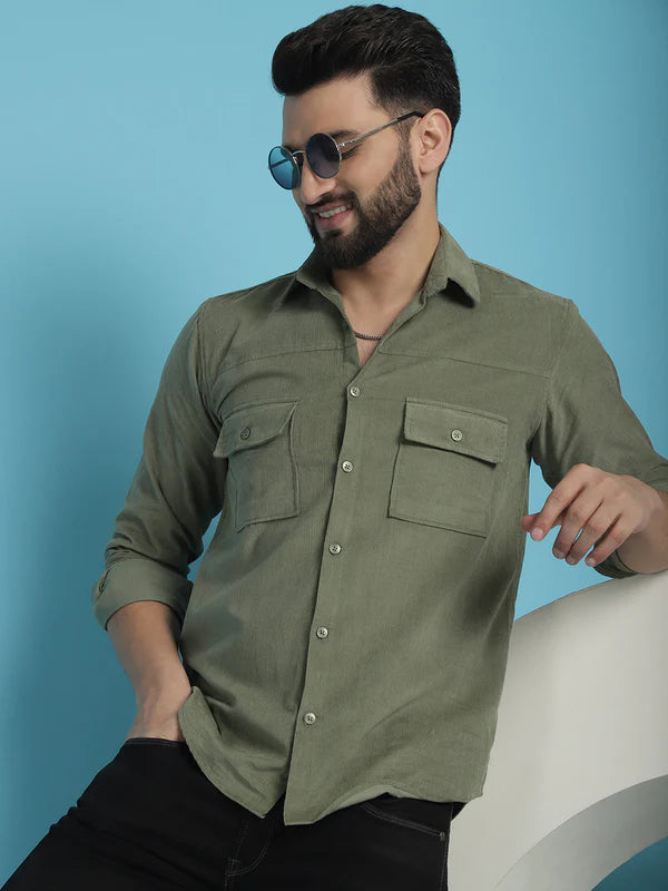 Olive Green Corduroy Cotton Shirt